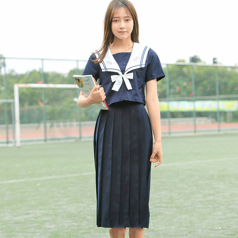 藏青色百褶裙长裙女生jk制服学院风校服套装班服批发日系女装