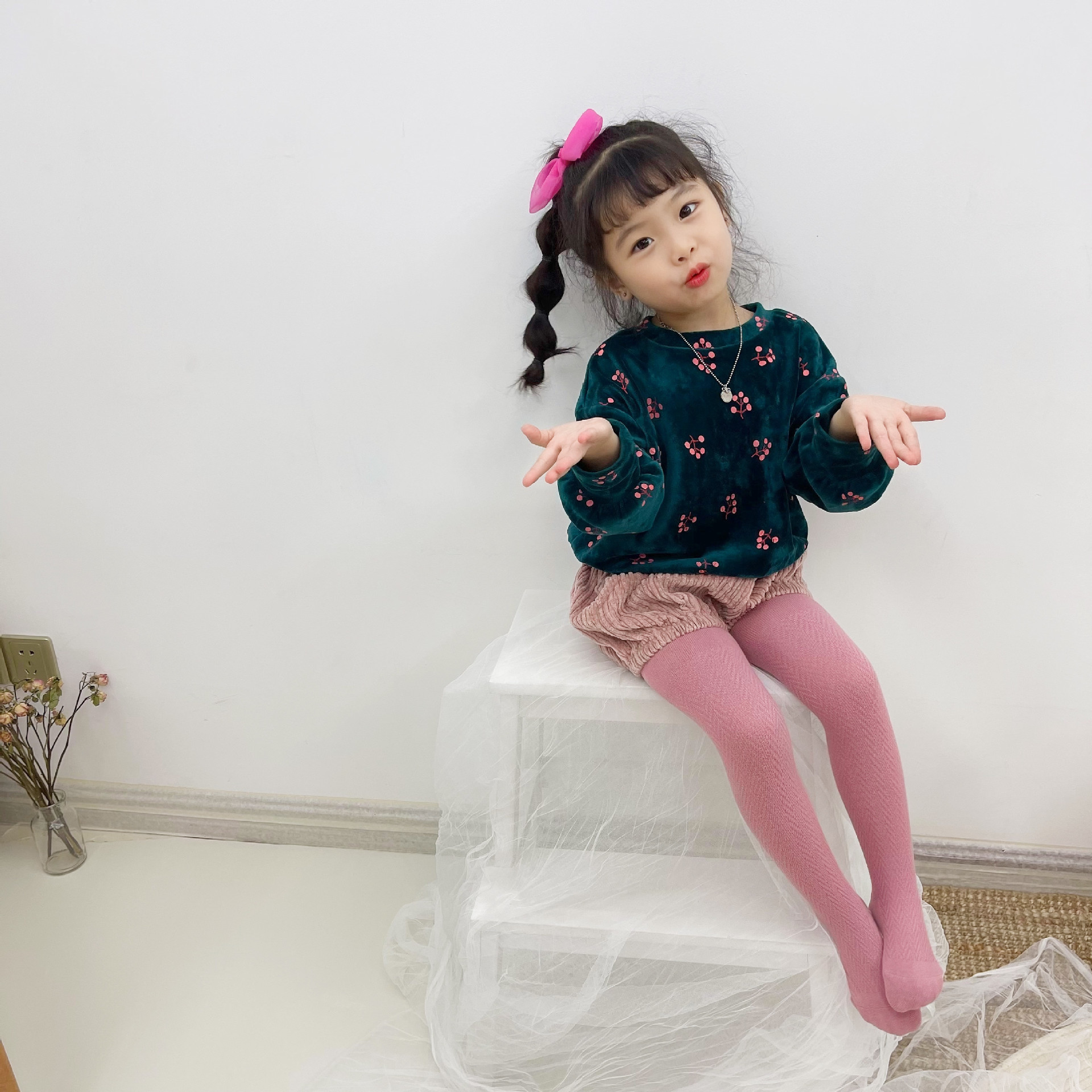 女童连裤袜精梳棉春秋薄款儿童连脚裤袜纯色女孩宝宝长筒打底袜