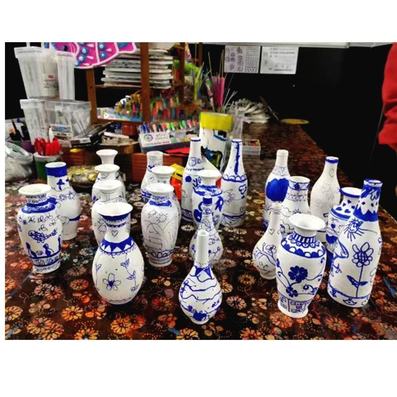 石膏白胚批发陶瓷素坯花瓶盘子diy涂鸦儿童上色水拓画石一件代发