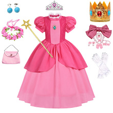 万圣节儿童cosplay服装碧姬公主裙蕾丝马里奥碧琪粉色桃子公主裙