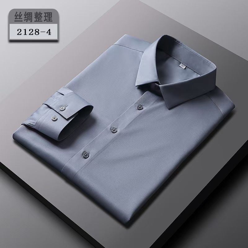 Factory Hot Spring Men's Shirt Long Sleeve Non-Ironing Solid Color Men's and Women's Same Style Stretch Shirt Embroidery Logo Tooling