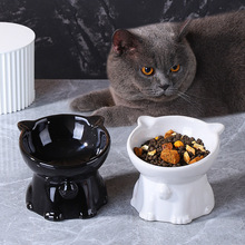 陶瓷宠物猫碗食盆水碗猫咪防打翻猫粮喝水饭碗高脚护颈斜口猫食盆