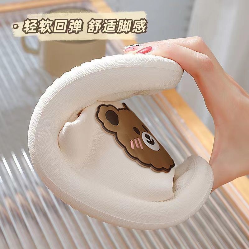 Slip-on Slippers for Women Summer Indoor and Outdoor a Man and a Woman Cute Bear Couple Home Non-Slip Bathroom Slippers