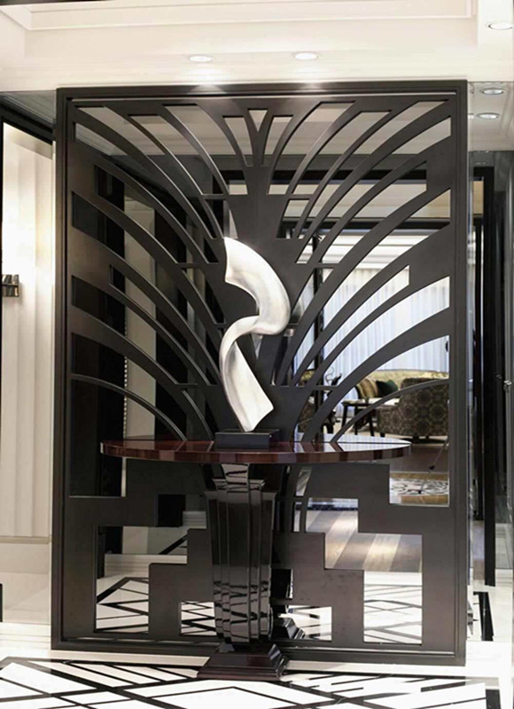 铁艺雕花窗格办公室酒店轻奢客厅落地隔断墙玄关金属装饰镂空屏风