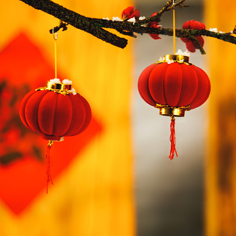 大红灯笼植绒小灯笼挂饰2022幼儿园红灯笼装饰挂饰树上盆景挂件