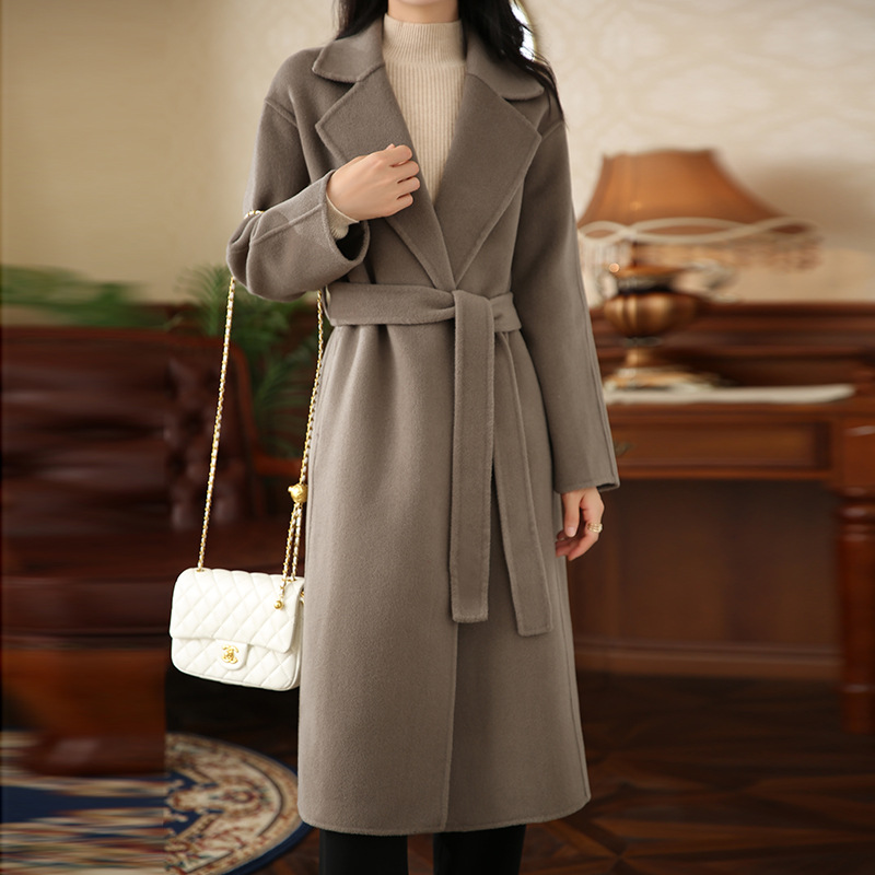 秋冬新款双面羊绒大衣中长款双面羊毛呢子女休闲宽松外套-阿里巴巴