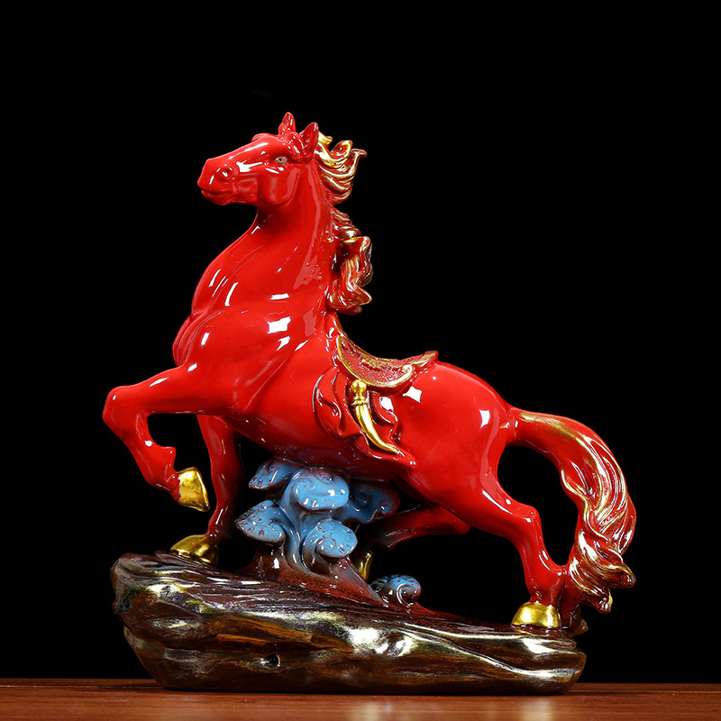陶瓷马到成功摆件红色招财生肖动物吉祥马家居客厅酒柜装饰工艺品