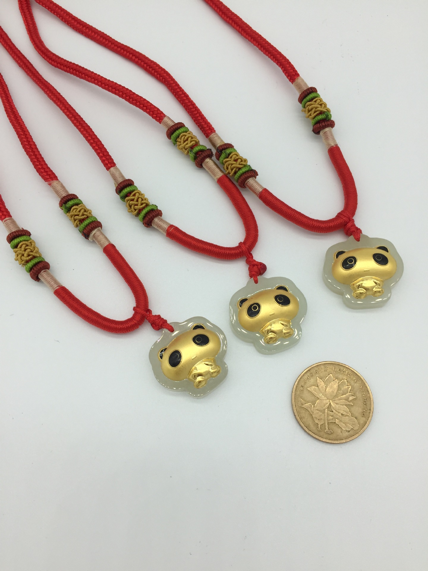 新款 足金和田玉熊猫吊坠  4d和田玉 节日 百日 生日儿童吊坠礼物