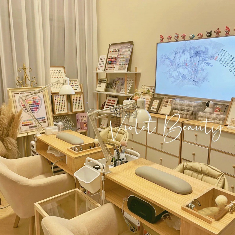 tr实木美甲桌网红日式美甲店桌子小型一人带抽屉美甲桌椅套装美甲
