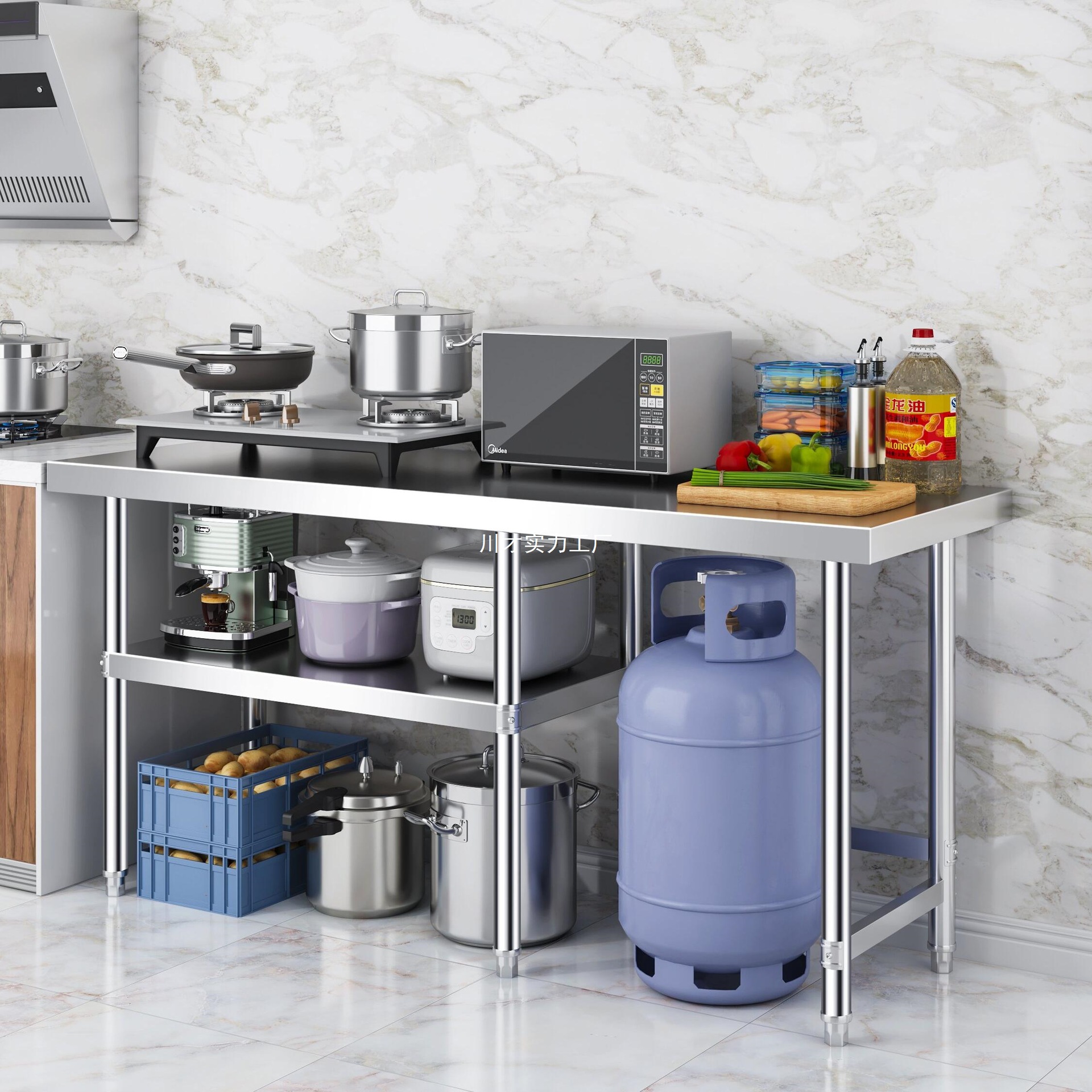 不锈钢厨房置物架煤气罐灶台架切菜案台桌厨具收纳柜操作台储物架