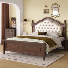美式乡村实木双人床仿古1.8双人主卧复古简美软包大床2米储物婚床