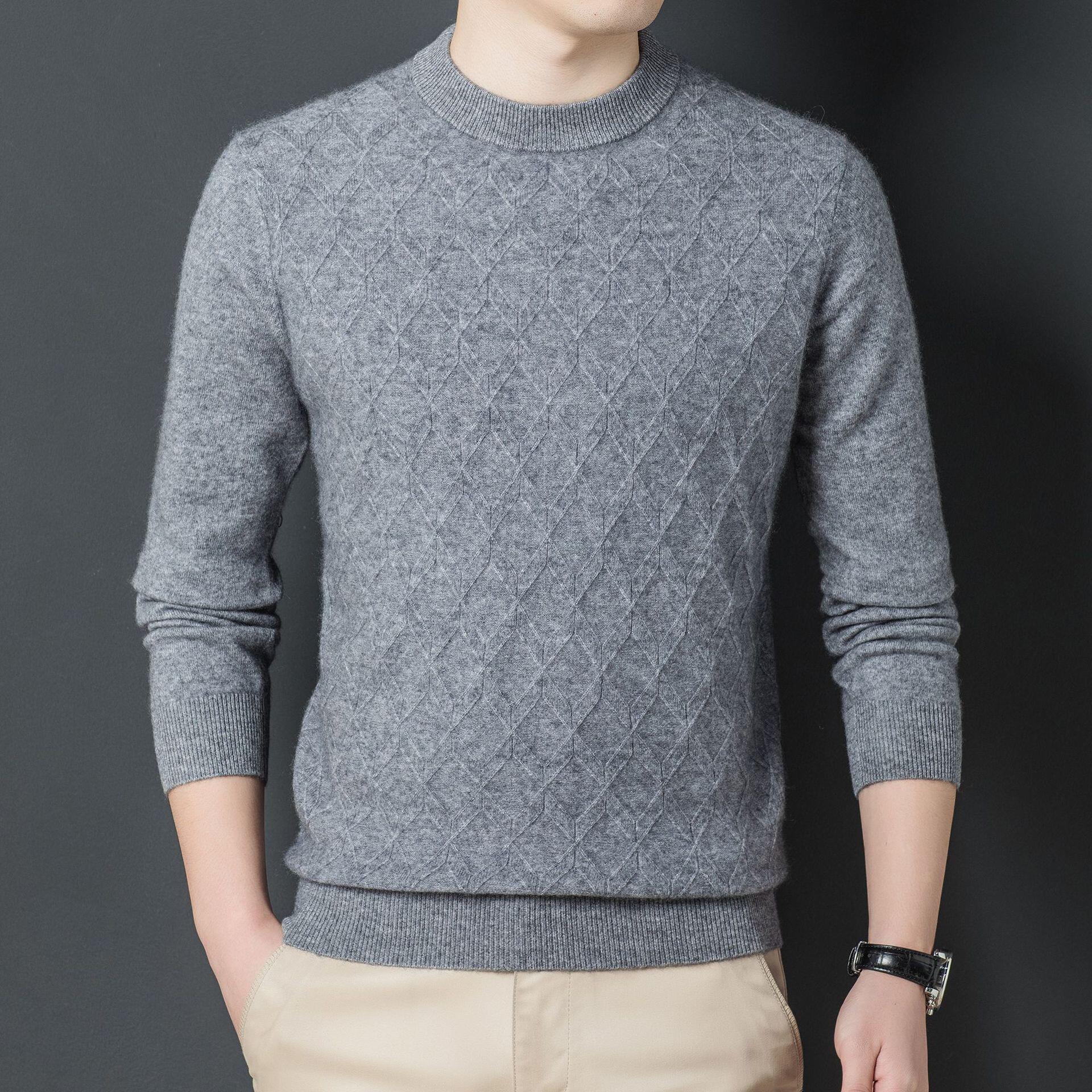 新款2021秋冬山羊绒绵羊毛长袖圆领青年羊毛衫休闲针织毛衣男