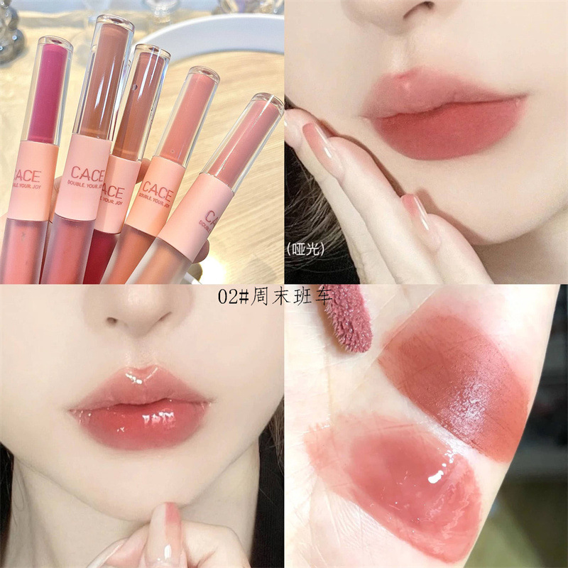 [Mirror + Matte] Double-Headed Lip Glaze Transparent Water Light Feeling Low Saturation Lip Mud Pseudo Plain Lipstick White Student