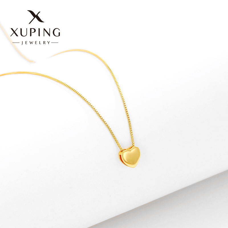 Xuping Jewelry Simple Glossy Heart-Shaped Pendant Necklace European and American Simple Clavicle Chain Metal Alloy Love Necklace