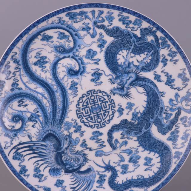 清乾隆青花龙凤纹小号瓷盘仿古瓷器古玩书房摆件老物件民间收藏品