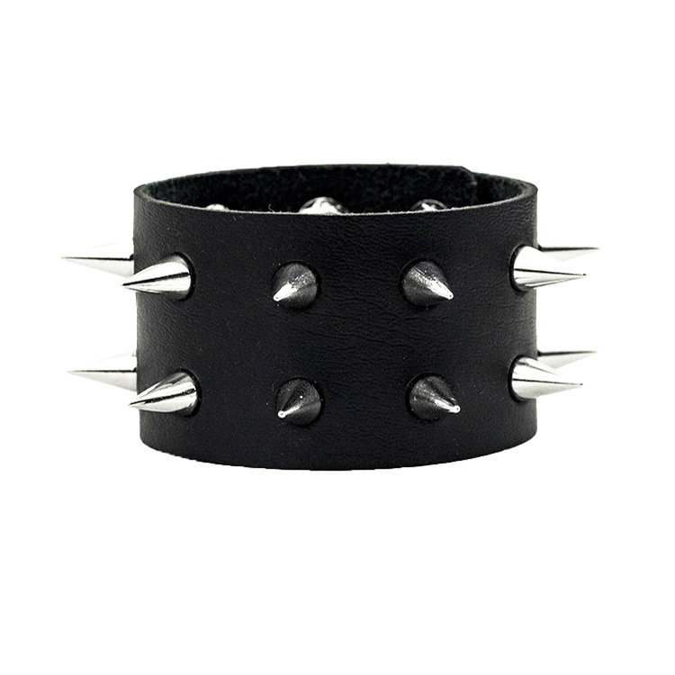 European and American Personalized Exaggerated Bracelet Punk Double Row Tapered Pointed Leather Bracelet Nightclub Non-Mainstream Leather Ornament