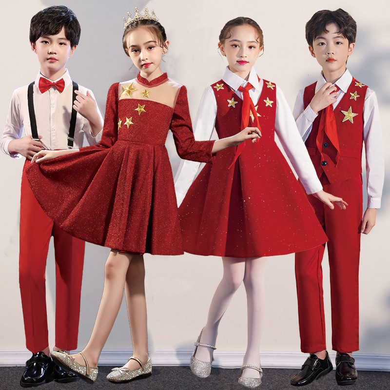 六一儿童大合唱中小学生合唱团爱国诗歌朗诵比赛男女童表演出服装