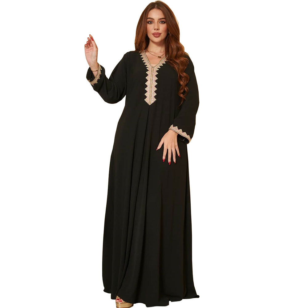 Ab163 Autumn and Winter Middle East Muslim Fashion Lace European and American National Style Southeast Asian Women's Clothing Large Swing Dress