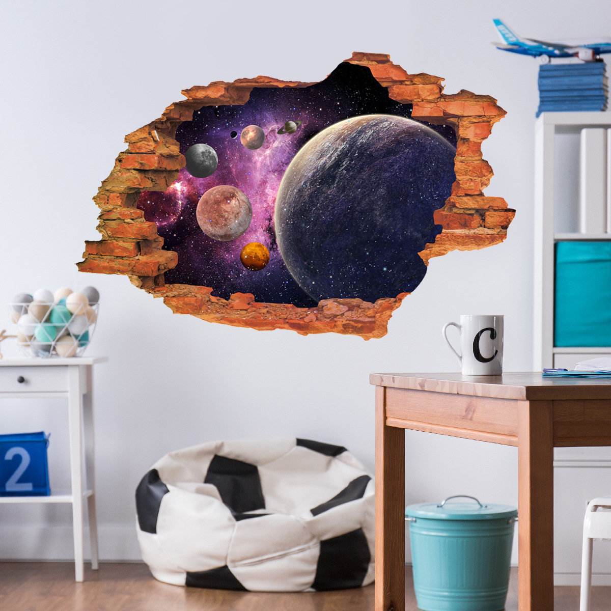 bm6006-6007 3d破墙星空星球房间装饰墙贴卧室客厅墙壁装饰自粘