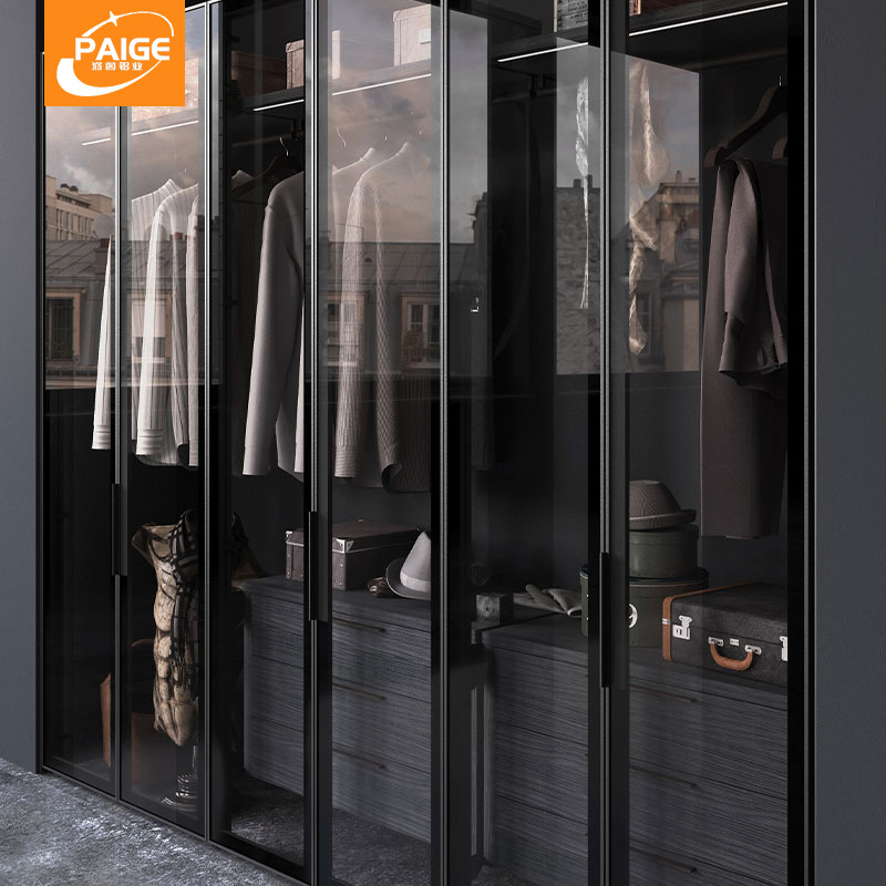 极窄玻璃门衣柜门轻奢极简衣帽间钢化玻璃门书柜玻璃平开门橱柜门