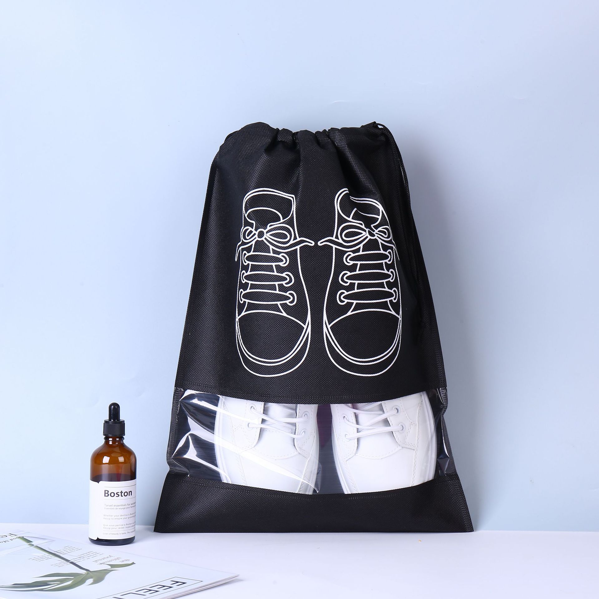 Non-Woven Shoes Buggy Bag Wholesale Travel Drawstring Shoe Bag Transparent Clothes Organizer Dustproof Drawstring Bag