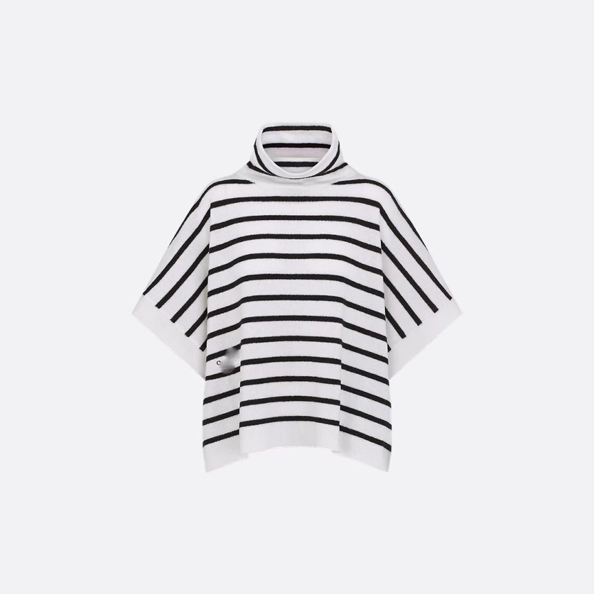 深圳南油高定D家条纹针织高领大码斗篷衫25秋冬新款现货一件代发