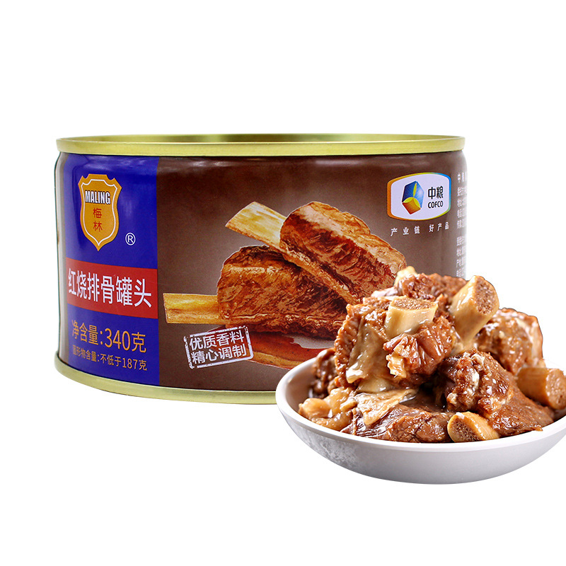 中粮梅林红烧排骨罐头340g批发野外速食炒菜下饭菜供超市肉类罐头