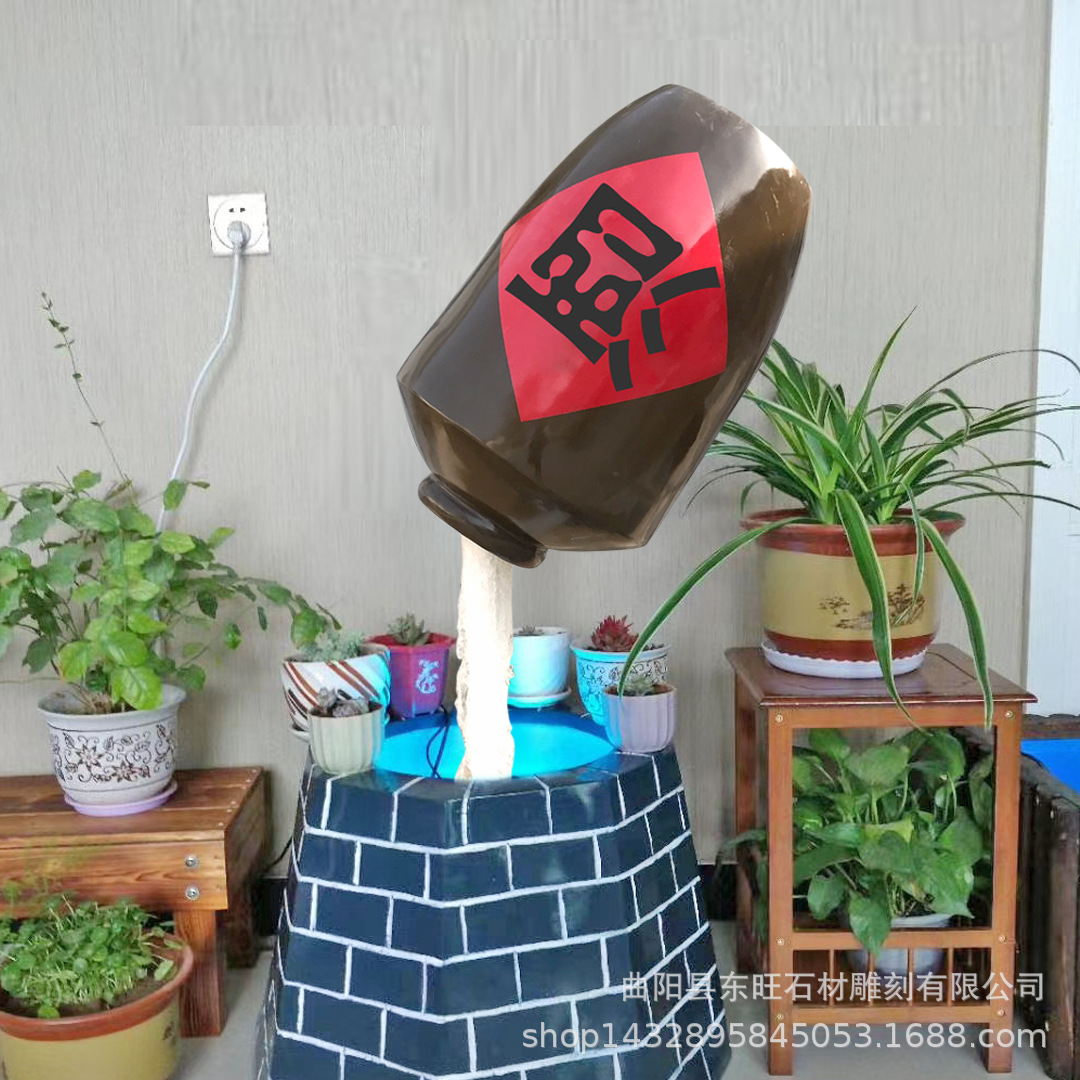 玻璃钢悬空流水酒坛雕塑户外仿真流水酒缸酒庄酒馆装饰摆件