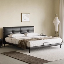 北欧轻奢风现代简约双人床法式主卧黑色真皮床意式悬浮床储物婚床
