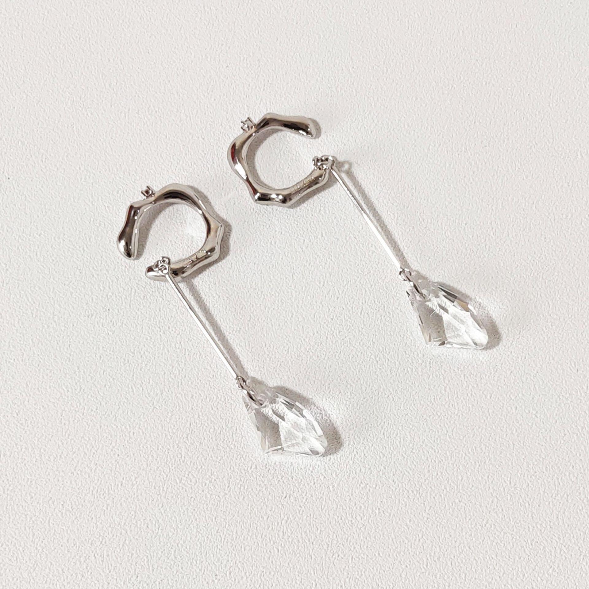 水晶耳环 ins冷淡风法式耳挂耳夹无耳洞女设计感水晶耳饰