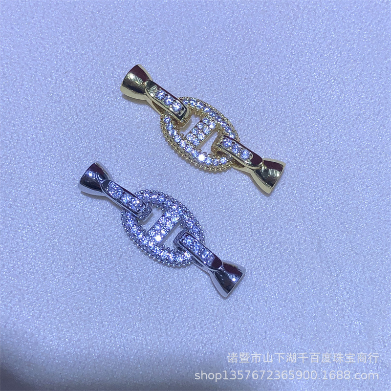 新款猪鼻子扣珍珠项链毛衣链锁扣子 通体s925纯银珍珠项链锁扣