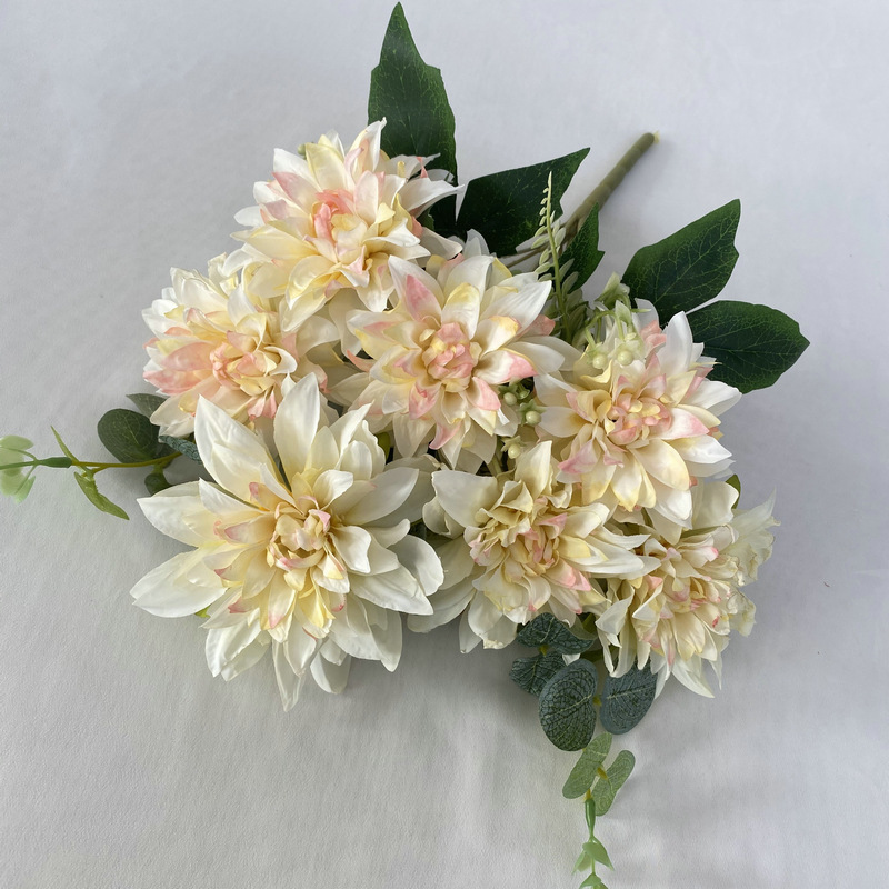 7-Head Wangwang Plastic Edge Dahlia Home Living Room Decoration Fake Flower Wedding Wedding Hall Coating Cloth Grilled Edge Flower Arrangement