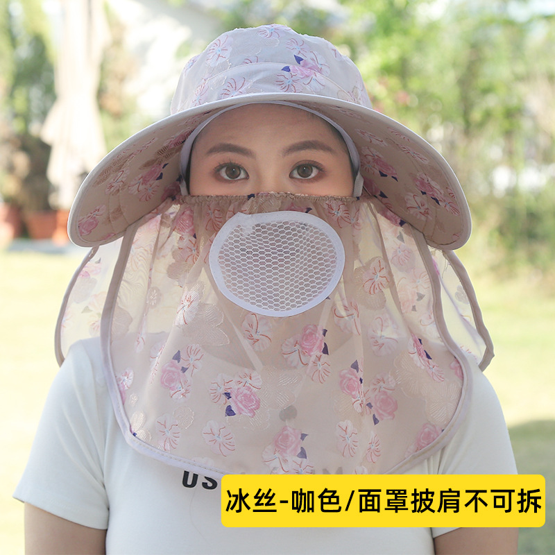 Popular Sun Hat Outdoor Riding Sun Hat Breathable Quick-Drying Ice Silk Big Brim Hat Face Covering Veil Tea Picking Hat Manufacturer