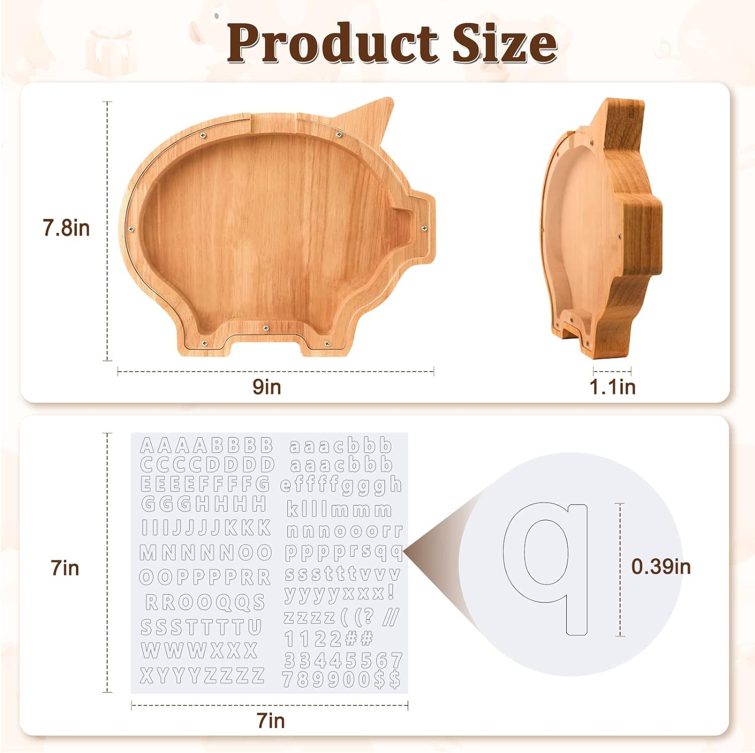 木质小猪存钱罐男孩女孩可爱个性化创意存钱罐儿童生日礼物装饰