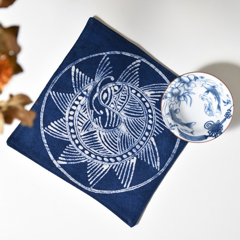 绀蓝蓝染 扎染染 植物蜡染 手工定制家居装饰品 餐垫 杯垫 桌布