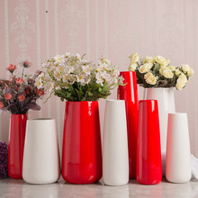 中国红台面陶瓷花瓶装饰 红色喜庆结婚花瓶 白色现代简约梓怡