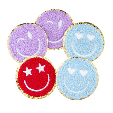 电脑刺绣彩色笑脸自粘胶绣花标毛巾绣布贴心型补丁贴服装辅料箱包