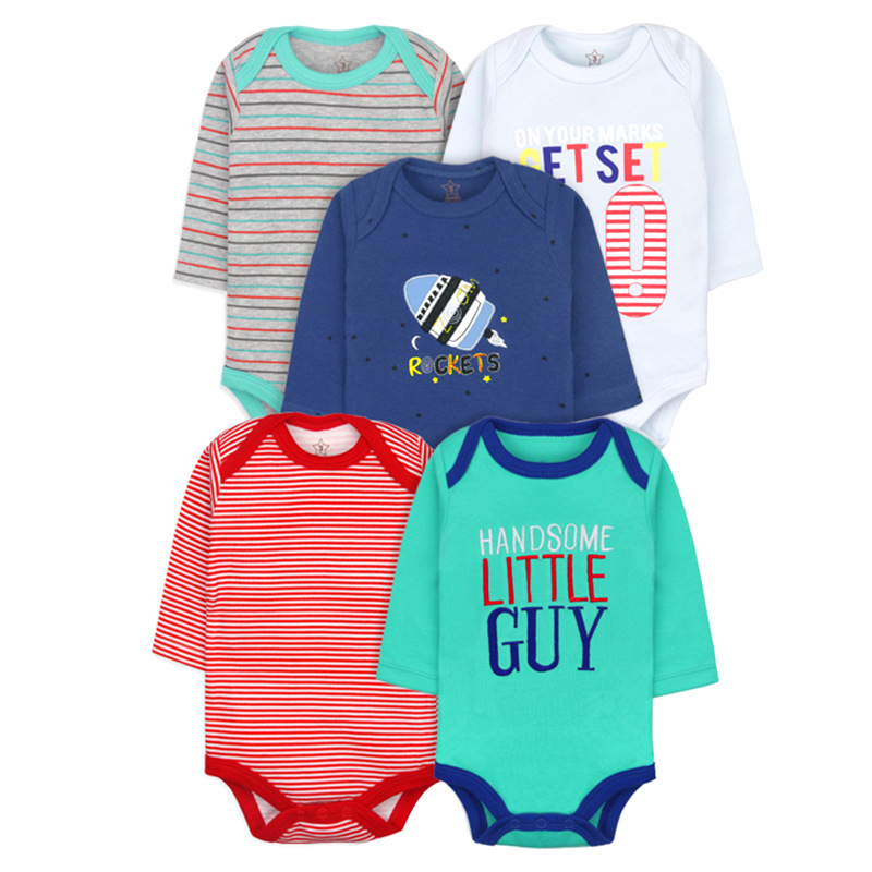 Factory Wholesale Europe and America Onesie 5 Pieces Hanging Long-Sleeve Jumpsuit Spring and Summer Baby's Long-Sleeved Rompers Long-Sleeve Jumpsuit Cross-Border Supply