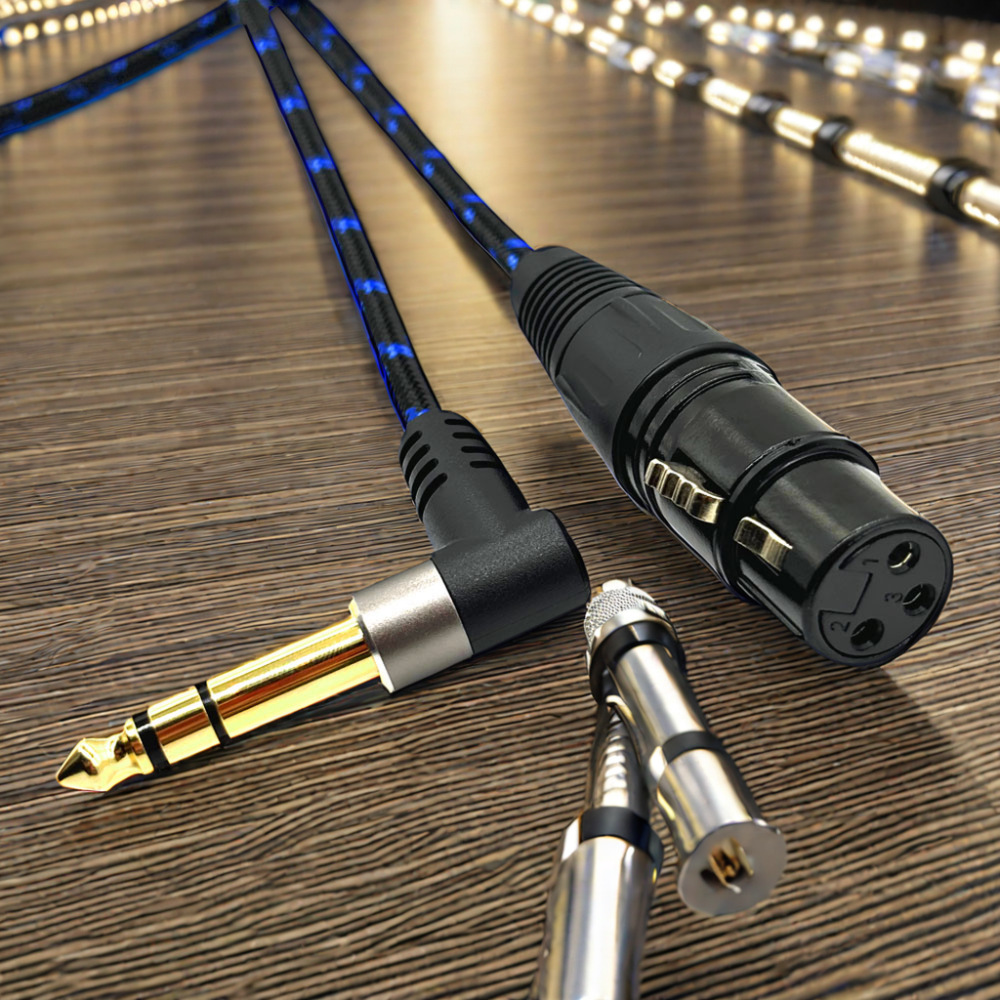 5大三芯卡侬头xlr母转90度弯6.35mm立体声功放调音台吉他转接线