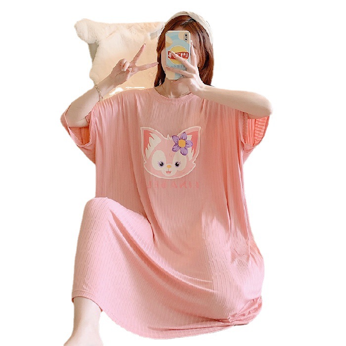 Foreign Trade Nightdress Female Summer Loose-Fitting plus Size Large Size 150.00kg Can Wear Cute Cartoon Pajamas Female Can Wear Outerwear Homewear