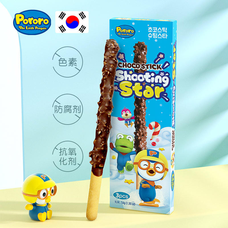 韩国进口pororo啵乐乐跳跳糖巧克力棒54g*4棒棒饼好吃好玩宝露露