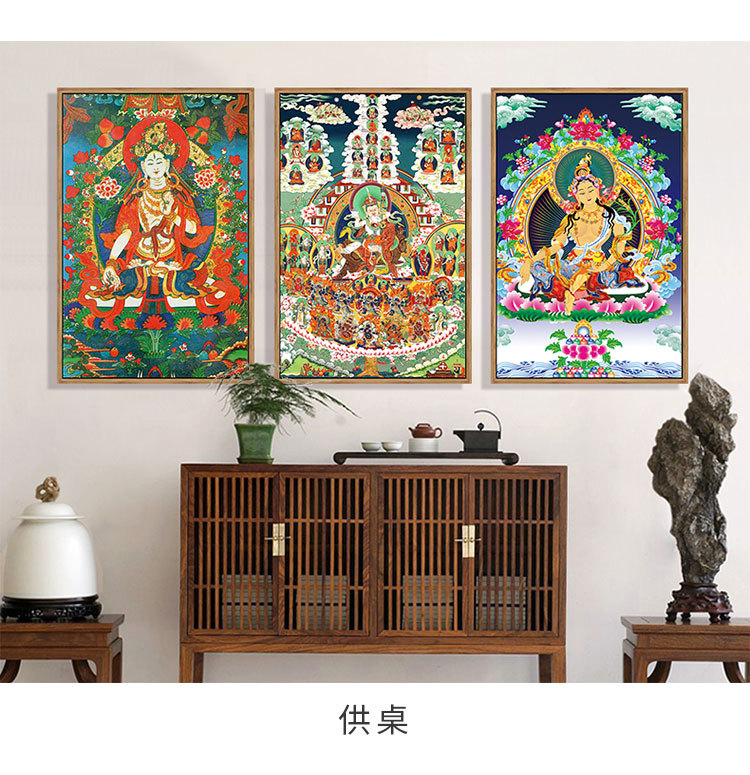 triple painting wealth source mother buddha statue portrait hanging painting tibetan tantra thangka wealth source buddha core generation