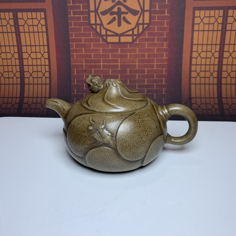 一件代发古玩古董做旧仿古宜兴紫砂工艺品邵大亨鱼化龙手把壶新品