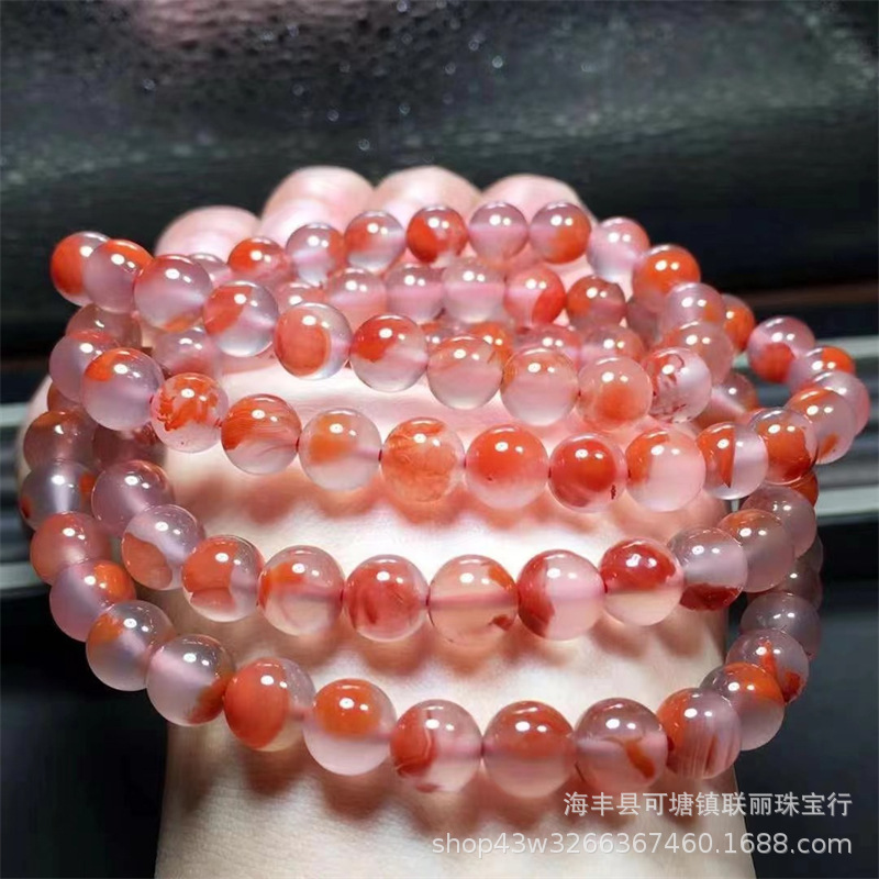 工厂直营天然南红玛瑙冰飘川料圆珠多圈手链手链手串diy配饰批发