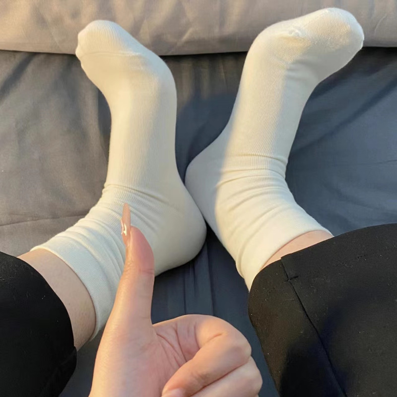 Xiaohongshu Socks with Non-Binding Top Maternity Socks Male and Female Middle Tube Pure Cotton Socks Summer Thin Ins Trendy Black and White Solid Color Bunching Socks