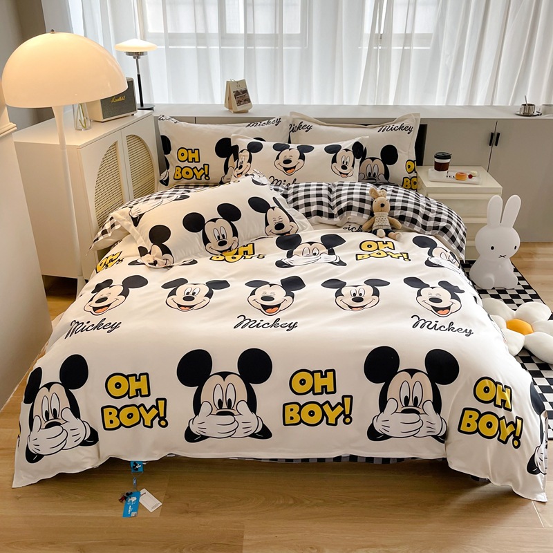 Disney Cartoon Four-Piece Set Student Dormitory Three-Piece Set Bed Sheet Single Double Dormitory Washed Cotton Four-Piece Set