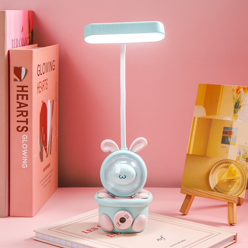 Creative Cartoon Bunny Led Eye Protection Pencil Sharpener Table Lamp USB Charging Cute Student Projection Desktop Reading Light