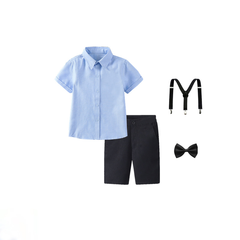 Children's Costume White Shirt Black Short Sleeve Shorts Boys Photo Shirt Performance Set Children's Clothing Dresses of Bride Fellow Kids