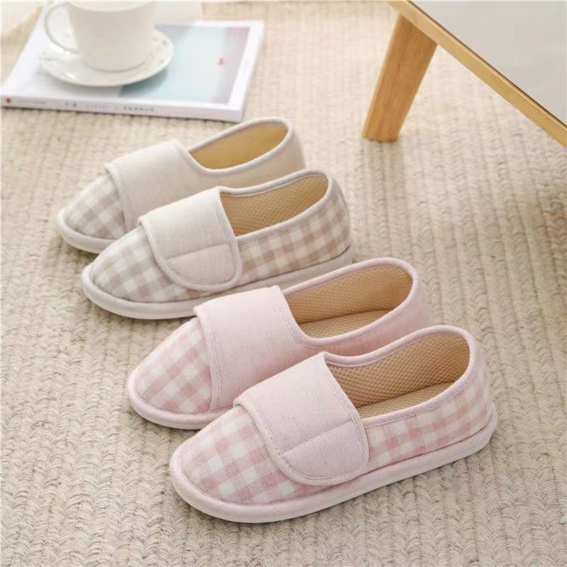 Maternity Velcro Confinement Shoes Autumn Women‘s Household Soft Soled Cotton Slippers Wholesale Heel-Wrapped Breathable Cotton Linen Slippers