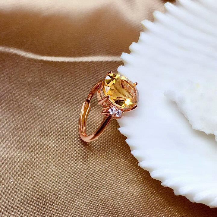 天然黄水晶戒指女款s纯银日韩版时尚简约宝石指环开口招财转运